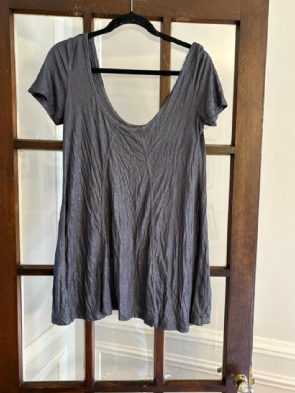 Free People Silver Scoop Neck Tee Shirt, Size Medium